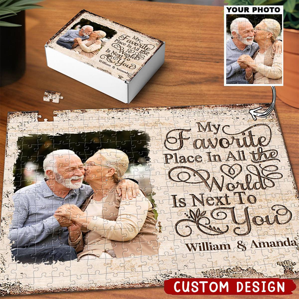 Custom Photo Together With You Is My Favorite Place To Be - Couple Personalized Custom Jigsaw Puzzle