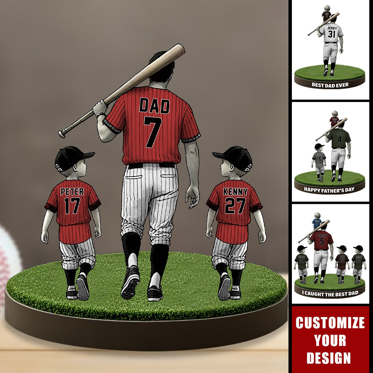 Baseball Dad And Kids - Personalized Acrylic Plaque, Father's Day Gift for Dad, Gift for Husband