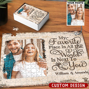 Custom Photo Together With You Is My Favorite Place To Be - Couple Personalized Custom Jigsaw Puzzle
