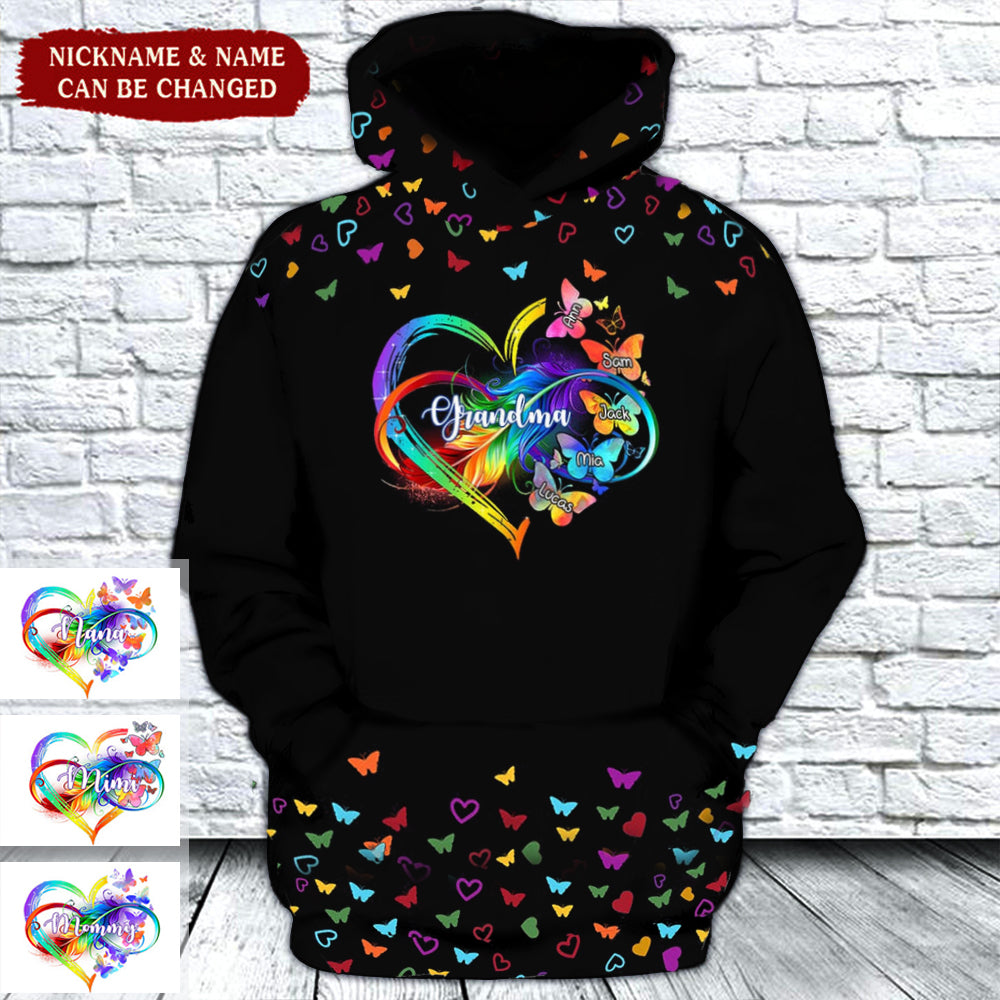 Personalized Grandma Mom Heart Infinity Butterfly Mother's Day Best Gift 3D  Hoodie