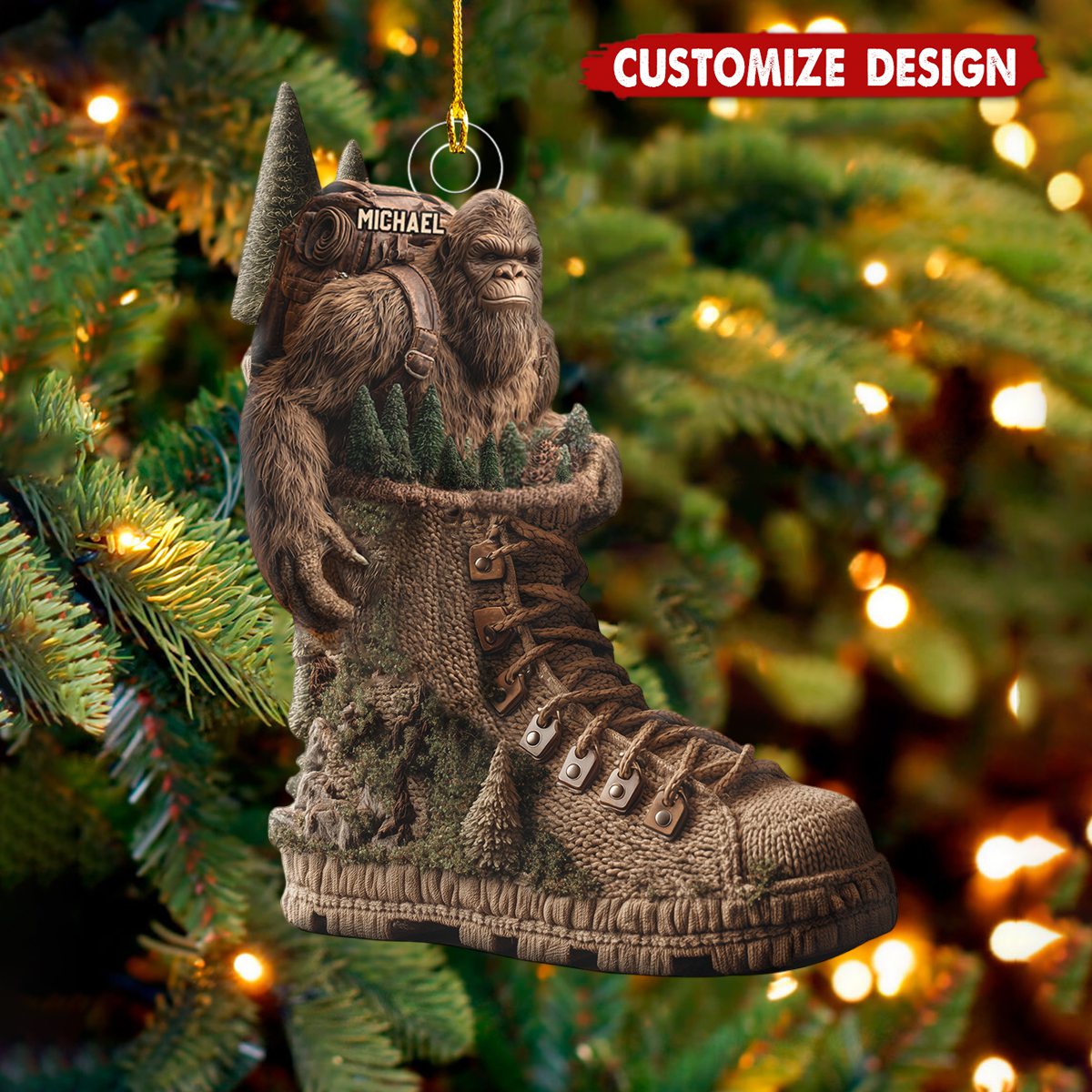 Personalized Hiking Shaped Christmas Stocking - Into The Wood