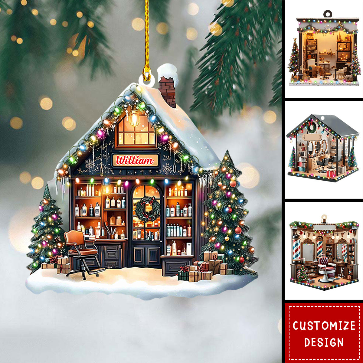Personalized Hair Salon With Light Christmas Ornament - Gift For Hairdresser 2024 New Release