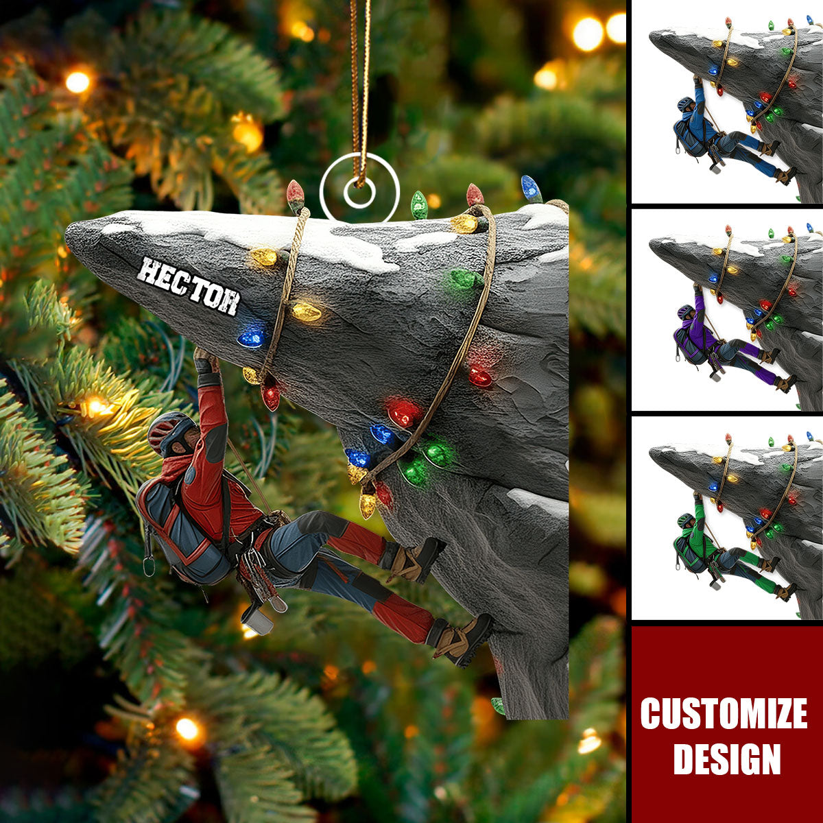 Holiday Climbing - Personalized Rock Climbing Ornament