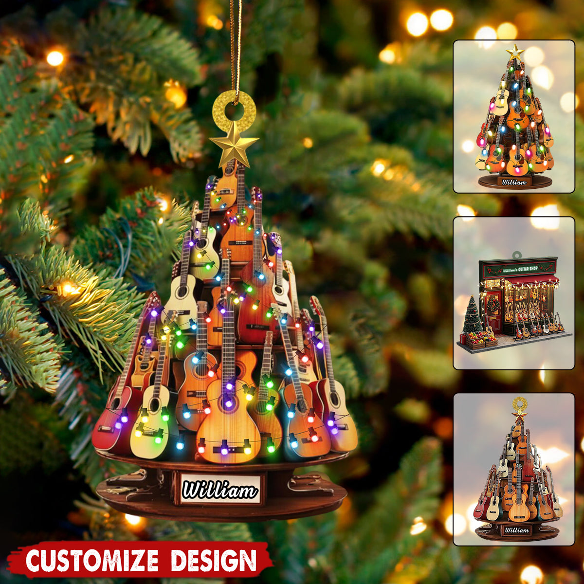 Personalized Guitar Shop Christmas Ornament-Gift for Musicians