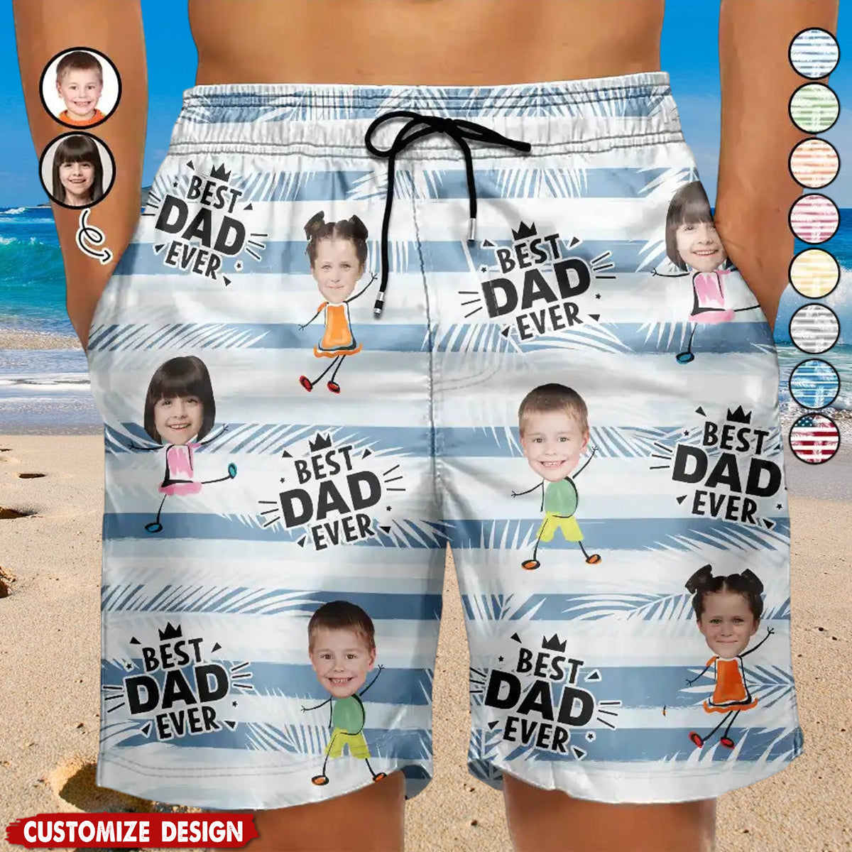 Custom Photo Best Dad Grandpa Ever - Personalized Unisex Beach Shorts