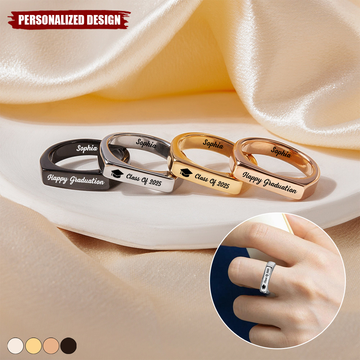 Horizontal Bar Ring-Personalized Graduation Ring