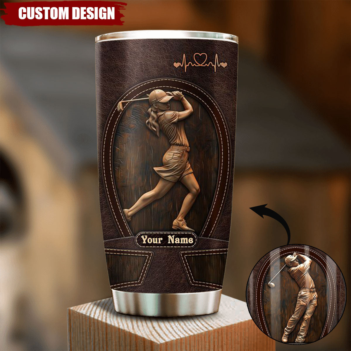 Golf Lovers Leather Pattern Personalized Stainless Steel Tumbler