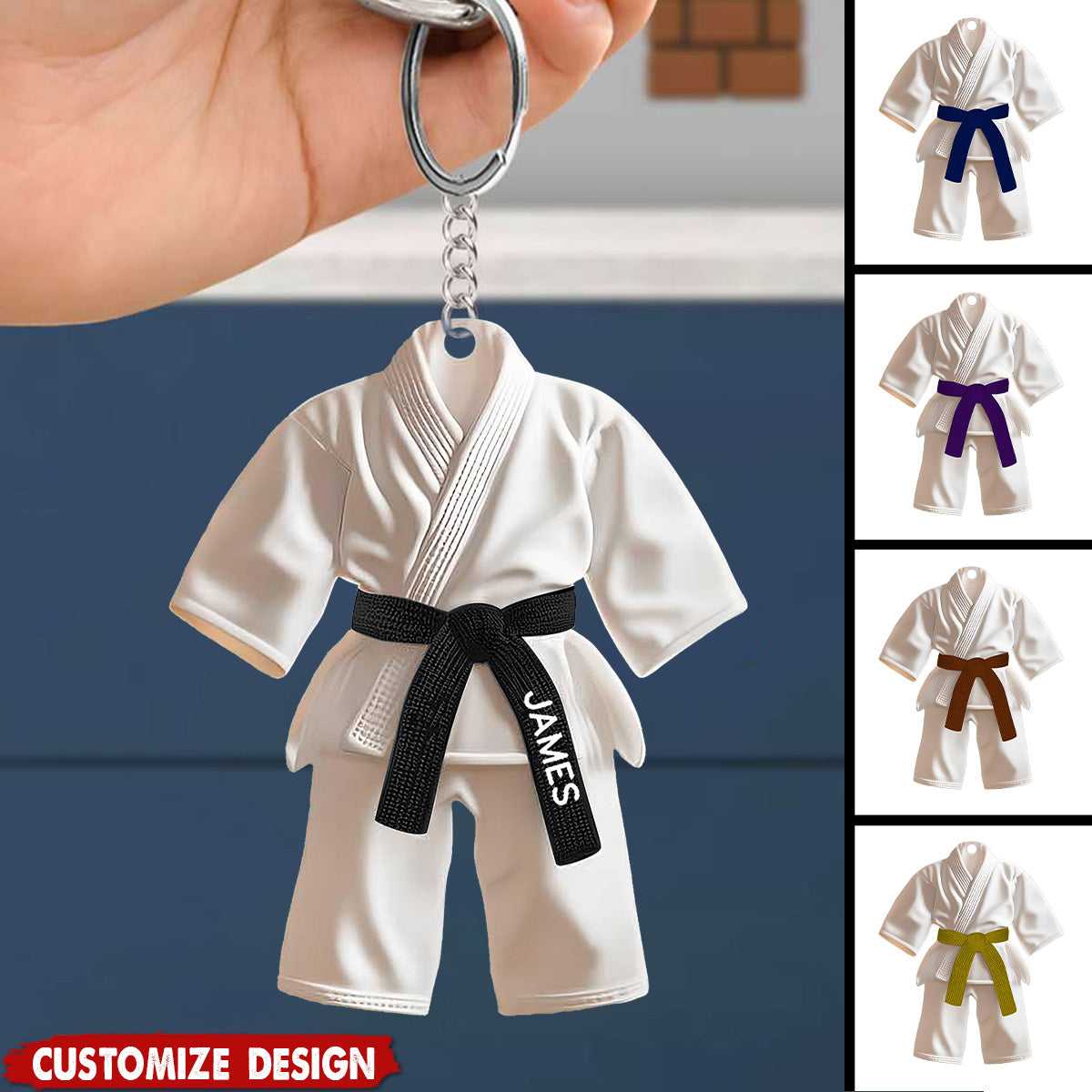 Personalized Black Belt Keychain - Karate,Jiu-Jitsu Gift