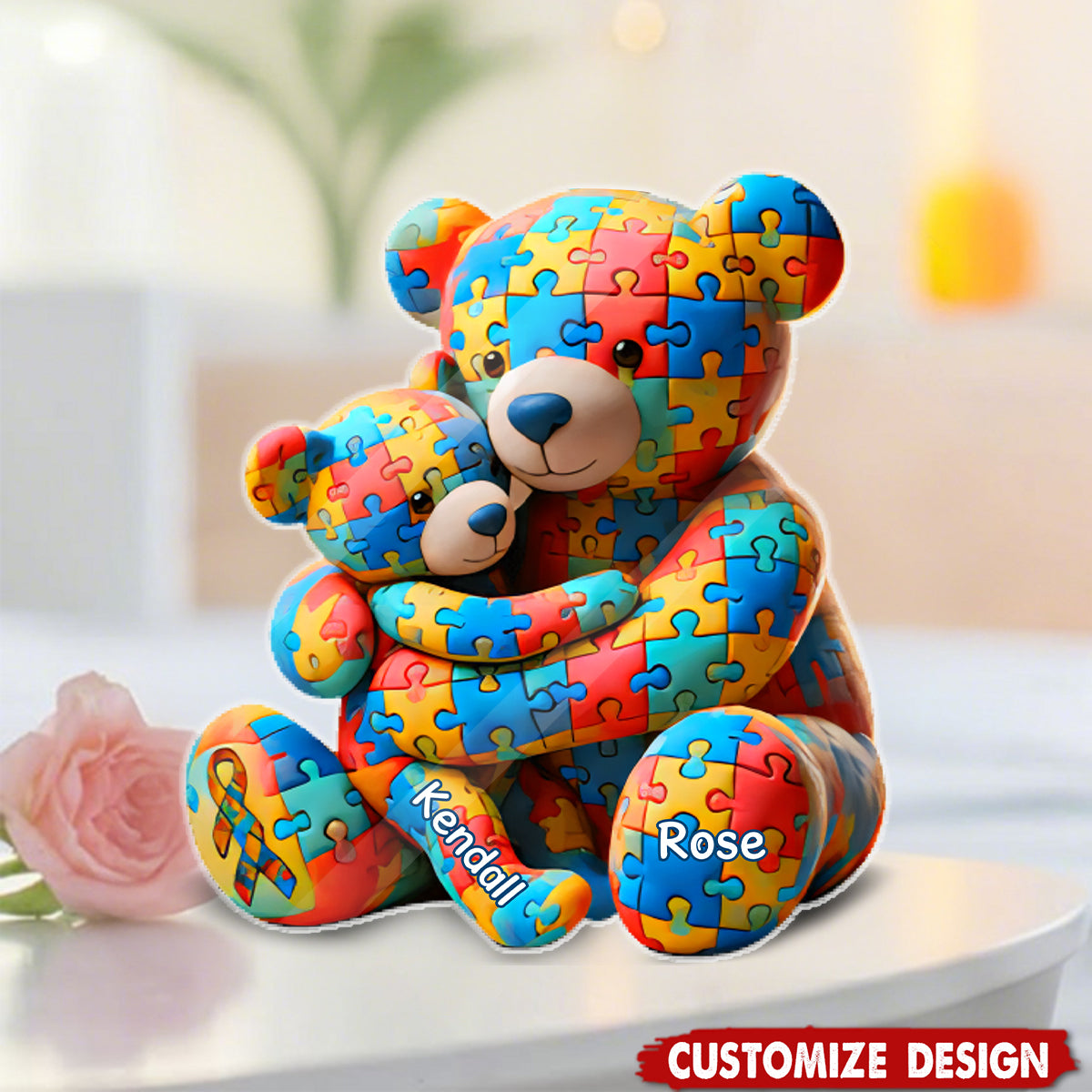 Personalized Gifts For Autism Acrylic Plaque Bear Mother and Kid