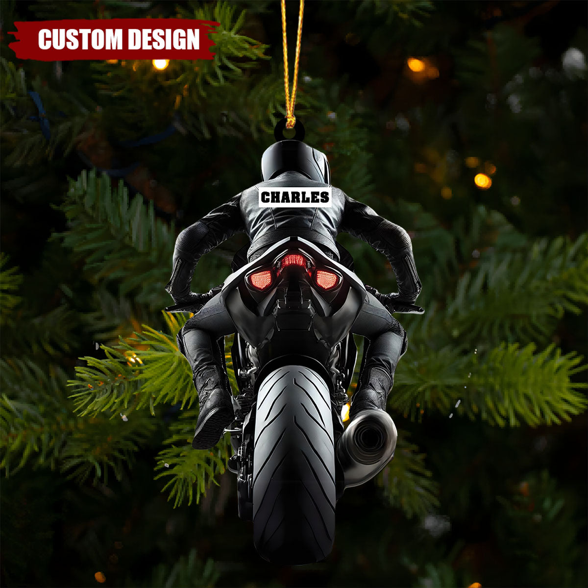 Custom Name Motorcycle Rider Ornament, Christmas Gift Decoration