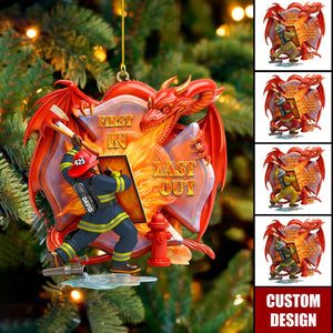 Personalized Firefighting With Dragon Acrylic Ornament -  Gifts For Firefighter