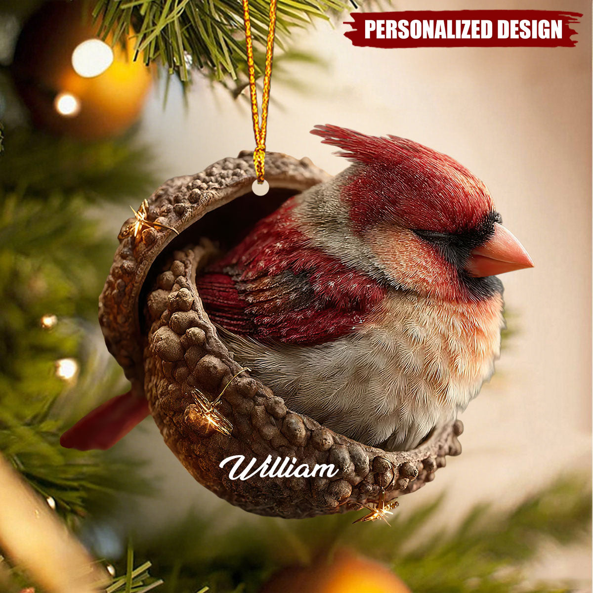 Personalized Cute Cardinal Christmas Hanging Ornament