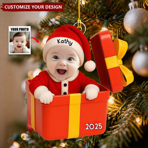 Baby Inside Gift Box - Personalized Christmas Baby Photo Acrylic Ornament