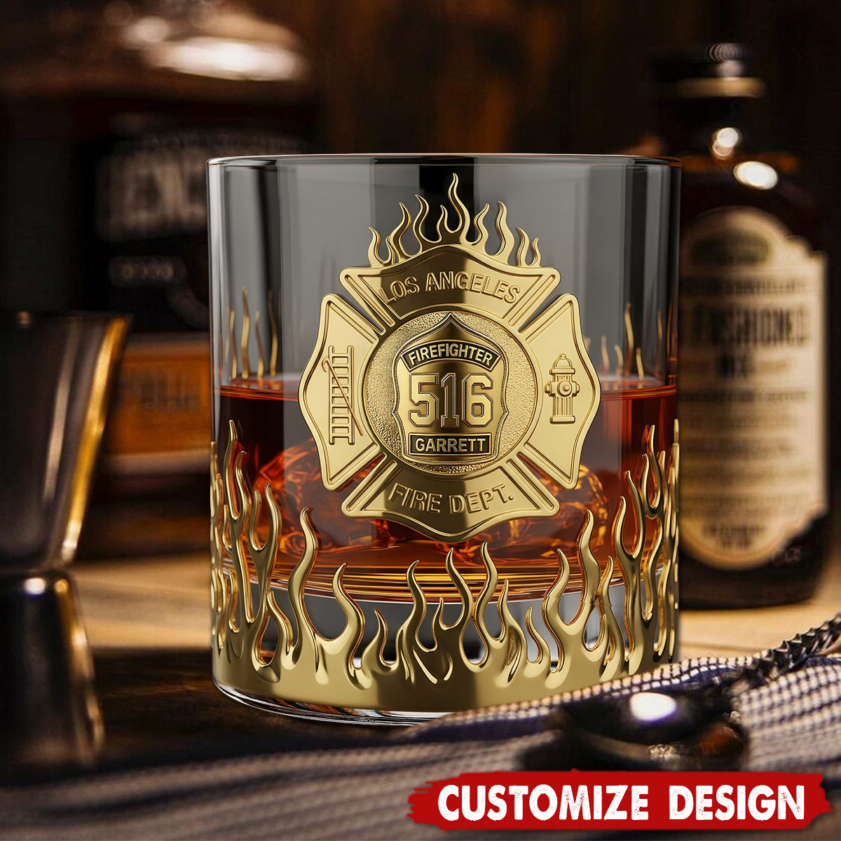 Firefighter Fire Dept Whiskey Glass - Personalized Gifts For Firefighter Retirees and Active Duty