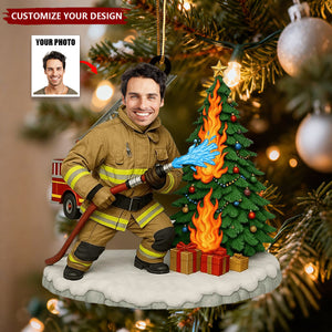 Personalized Photo Firefighter Christmas Ornament - Gift For Fireman