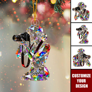 Personalized Stained Glass Photographer Bust Themed Christmas Ornament