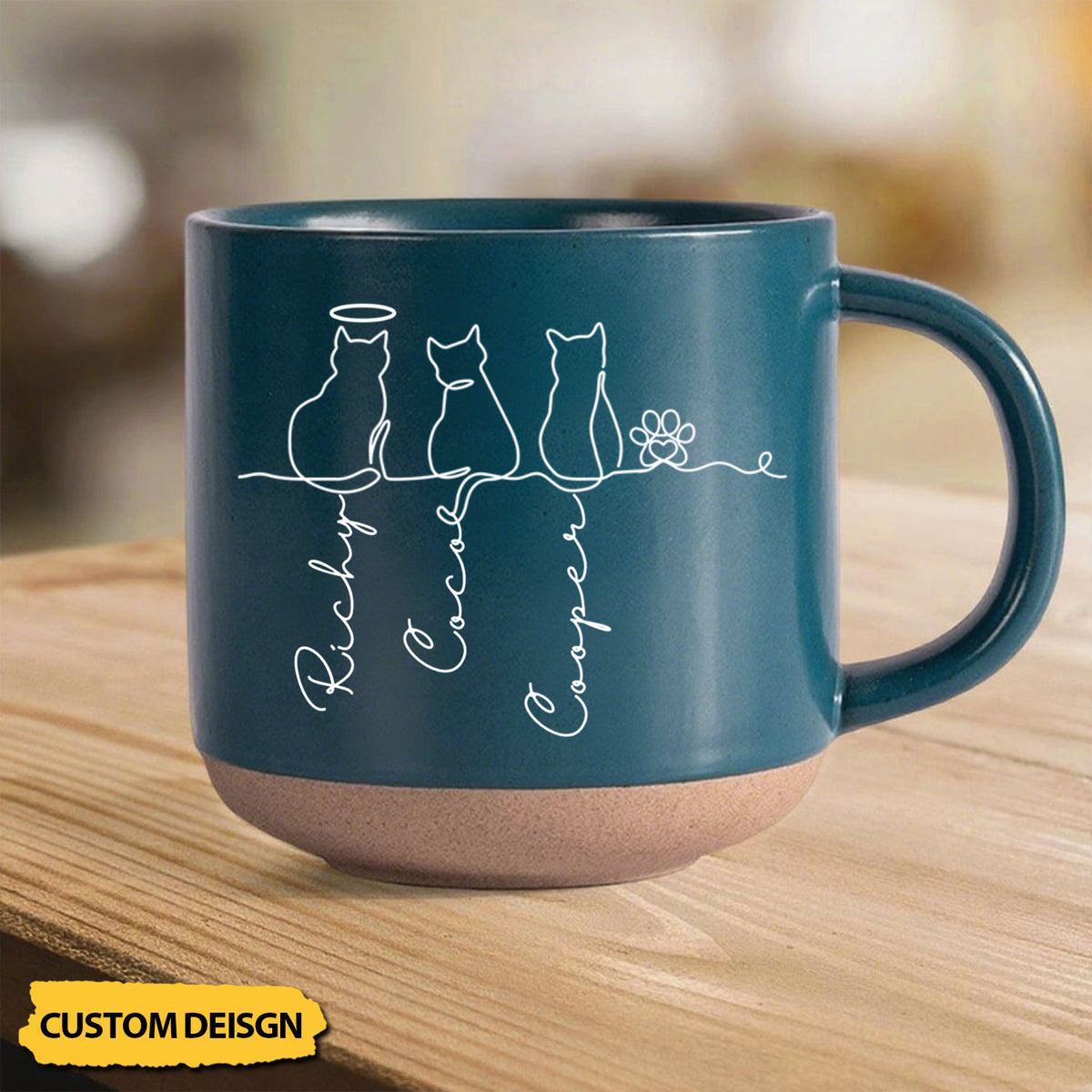 Line Art Cute Cats - Personalized Pottery Mug, Gift for Cat Lovers