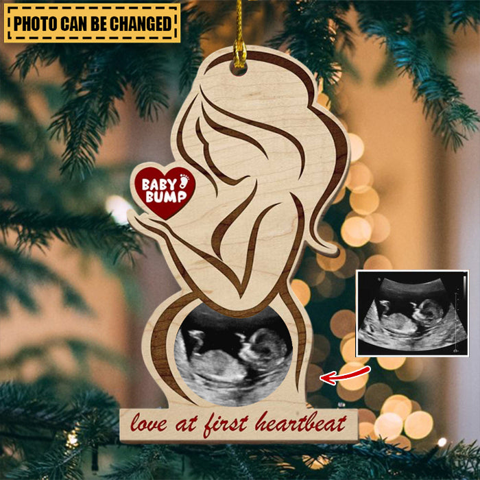 Personalized Mom Pregnancy Upload Ultrasound Photo, Love Baby Bump At First Heartbeat Ornament