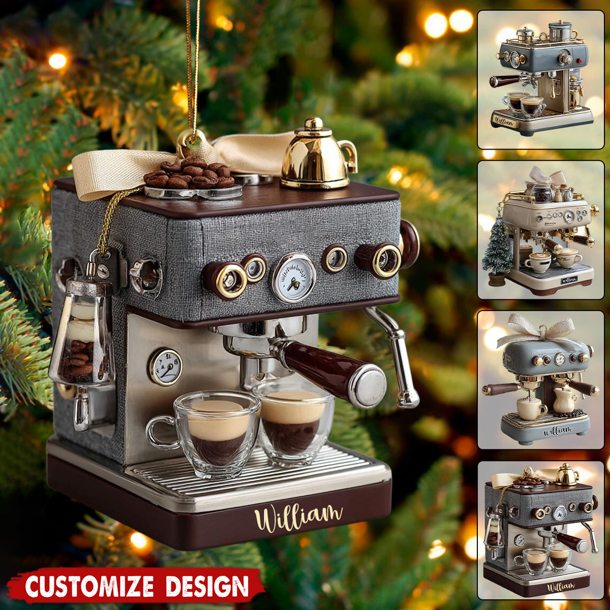 Personalized Mini Espresso Machine Ornament - Gift For Coffee Lovers