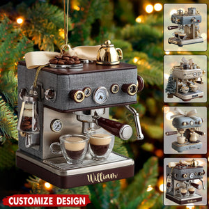 Personalized Mini Espresso Machine Ornament - Gift For Coffee Lovers