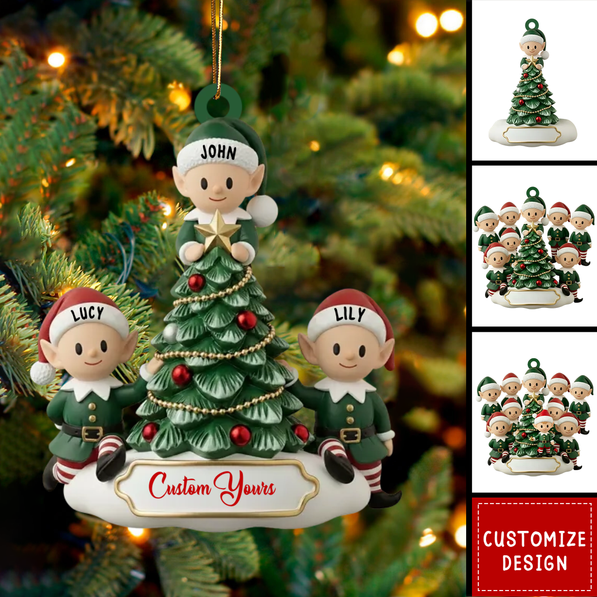 Personalized Elf Family Cute Ornament – Gift For Your Family