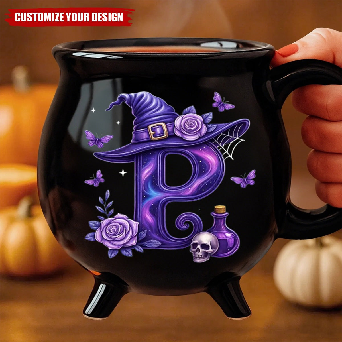 Custom 12oz Ceramic Cauldron Coffee Mug - Personalized Halloween Witchy Gifts For Besties, Sisters, BFF, Family, Yourself - Witchy Vibes Only