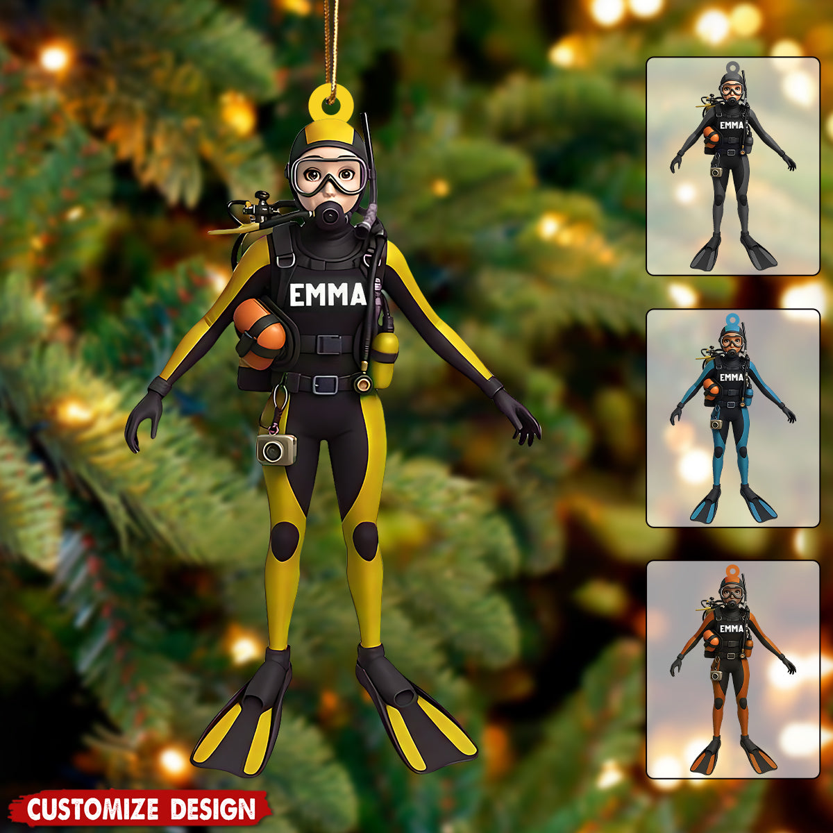 Personalized Scuba Diving FeMale Ornament - Gift for Diver