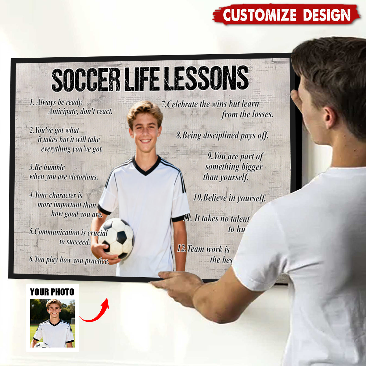 Personalized Upload Photo Soccer Life Lessons Poster - Gift For Soccer Lovers
