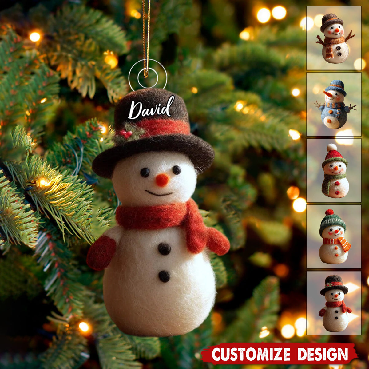 Personalized Felt Christmas Snowman Ornament