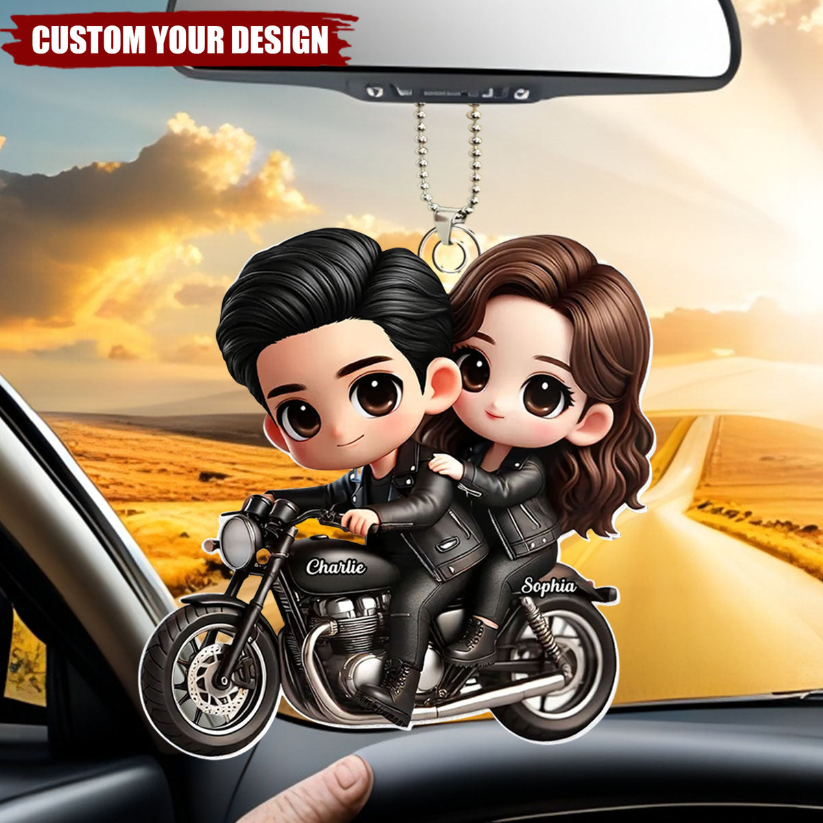 Personalized Cute Cartoon Couple Motorcycle Car Ornament, Anniversary & Gift for him, Gift for her