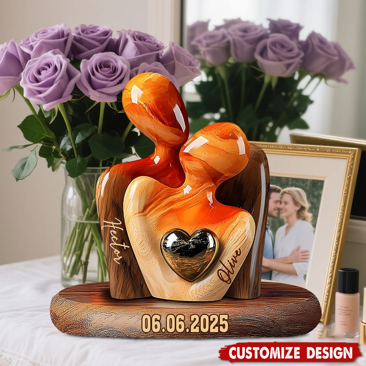 Elegant Couple Statue with Heart Inlay - Personalized Couple Acrylic Plaque