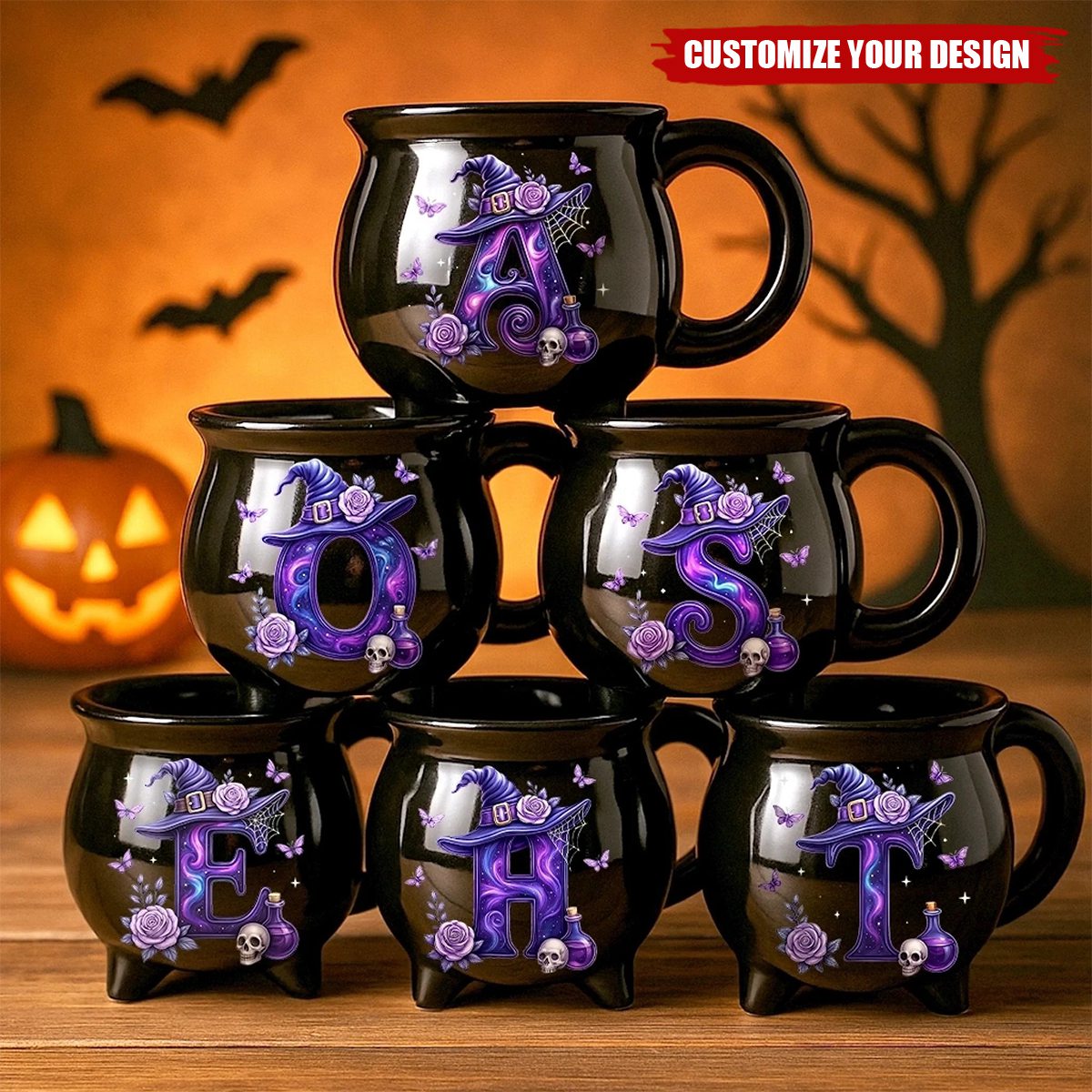Custom 12oz Ceramic Cauldron Coffee Mug - Personalized Halloween Witchy Gifts For Besties, Sisters, BFF, Family, Yourself - Witchy Vibes Only