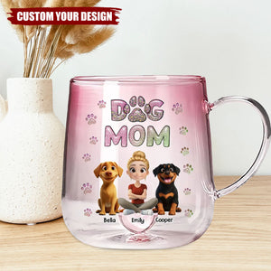 Dog Mom Lovely Chibi - Personalized Pink Gradient Glass Mug