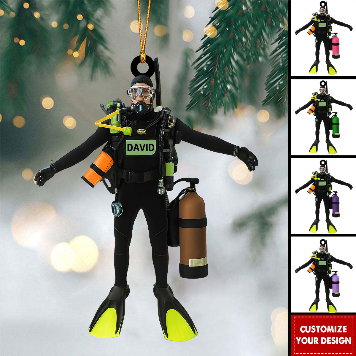 Personalized Scuba Diving Christmas Ornament - Gift for Scuba Divers, Ocean & Adventure Lovers