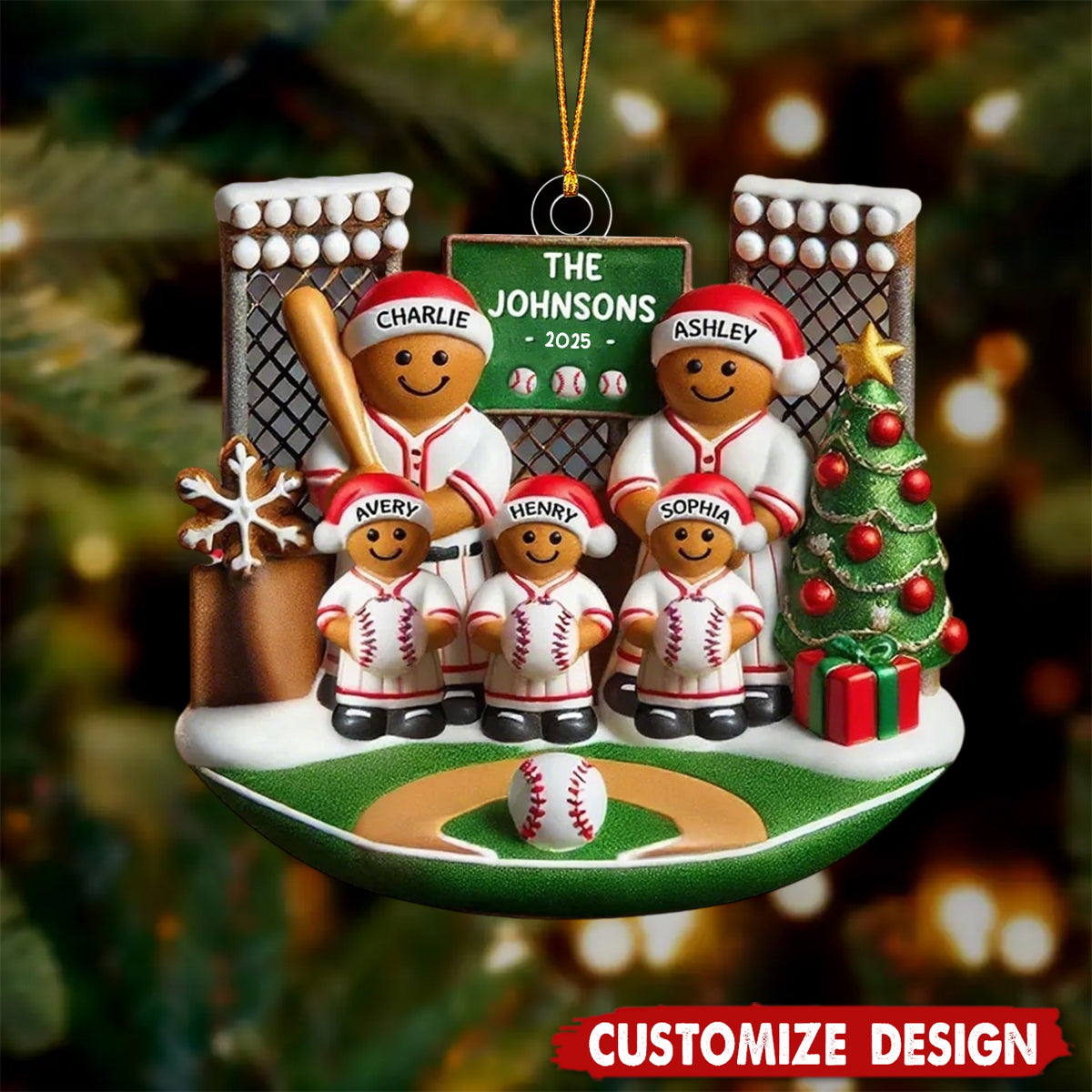 Baseball Gingerbread Family On Field Sport Lover - Personalized Acrylic Ornament