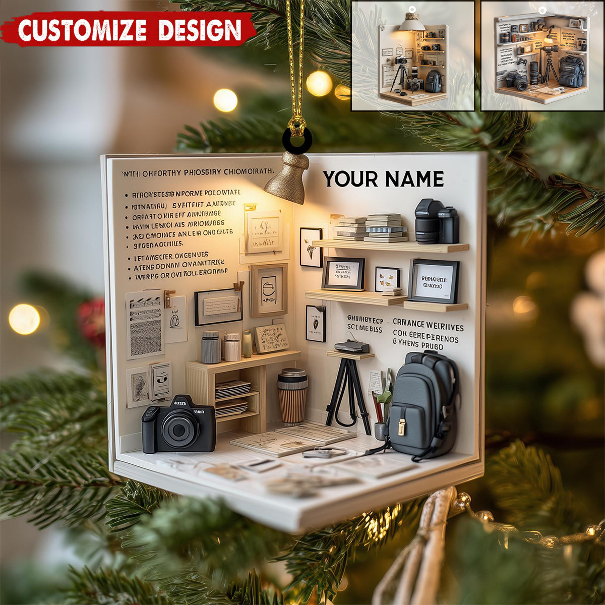 Personalized Camera Christmas Ornament, Gift For Photographer, Camera Photographer Flat Christmas Ornament, Photographer Ornament Xmas Decor