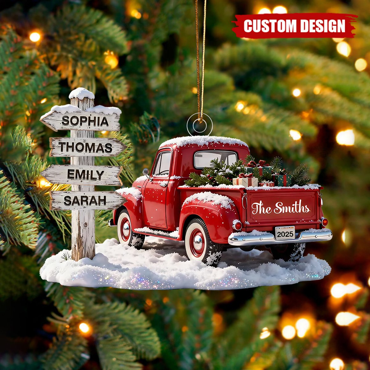 Personalized Nostalgia Christmas Truck Family Sign Posts Ornament - Gift For Family, Farmhouse Decor