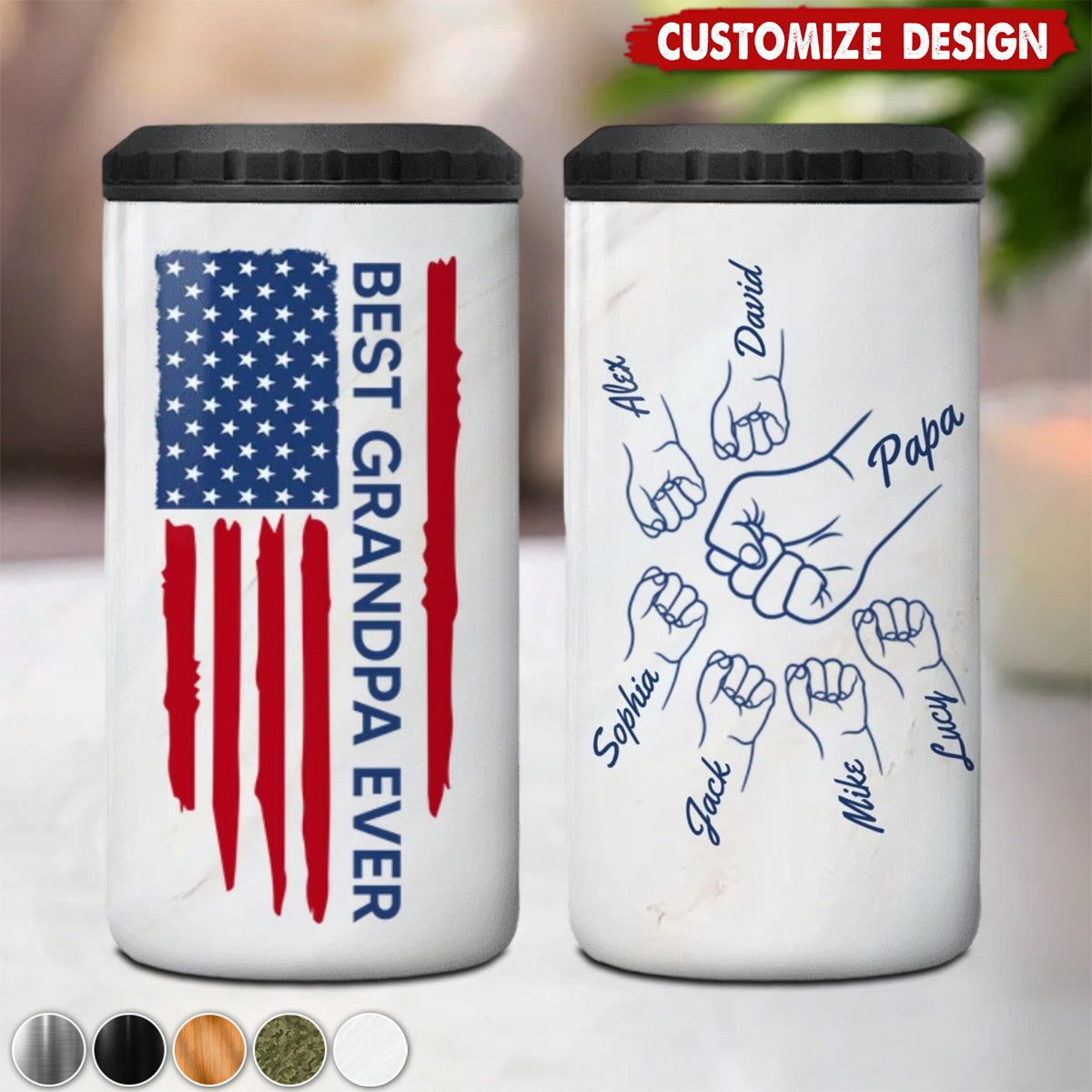 Best Dad Ever Fist Bump Outline Nation Flag - Personalized Can Cooler - Gift For Dad