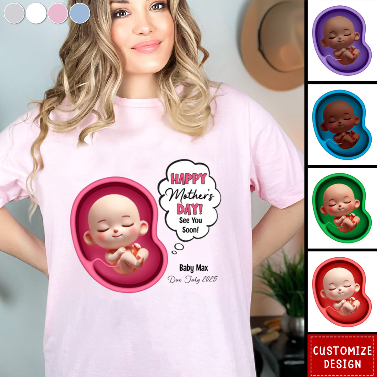 Happy Mother's Day Mommy See You Soon From Baby Personalized Pregnancy Reveal Shirt
