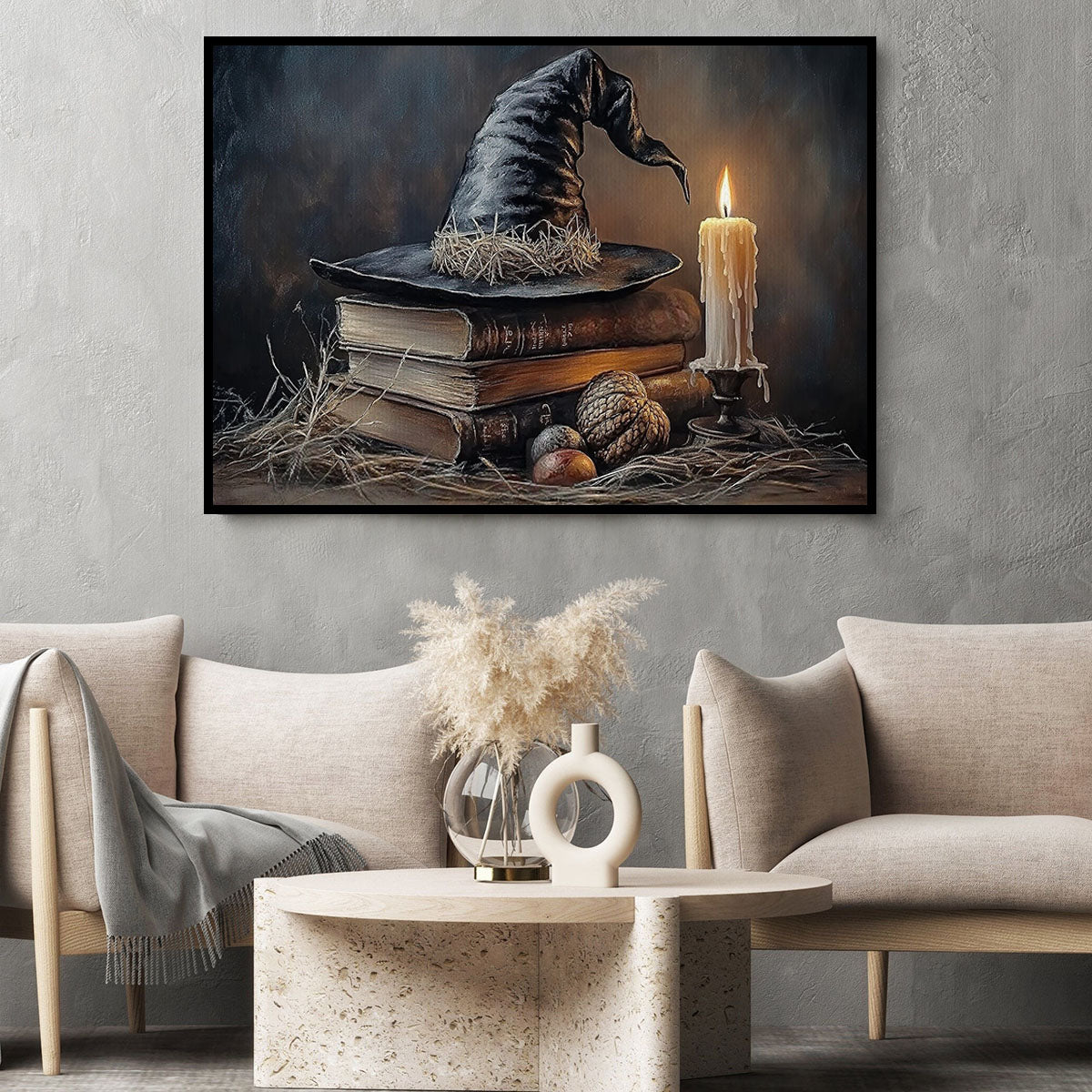Halloween Witch Book Canvas Painting, Witch’s Spellbound Library Wall Art Decor, Spooky Season Poster Gift For Witch Lovers