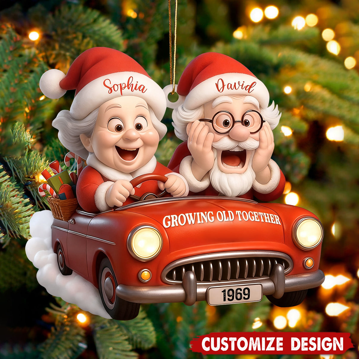 Personalized Growing Old Together Santa Car Christmas Ornament -  Gift for Married Couple