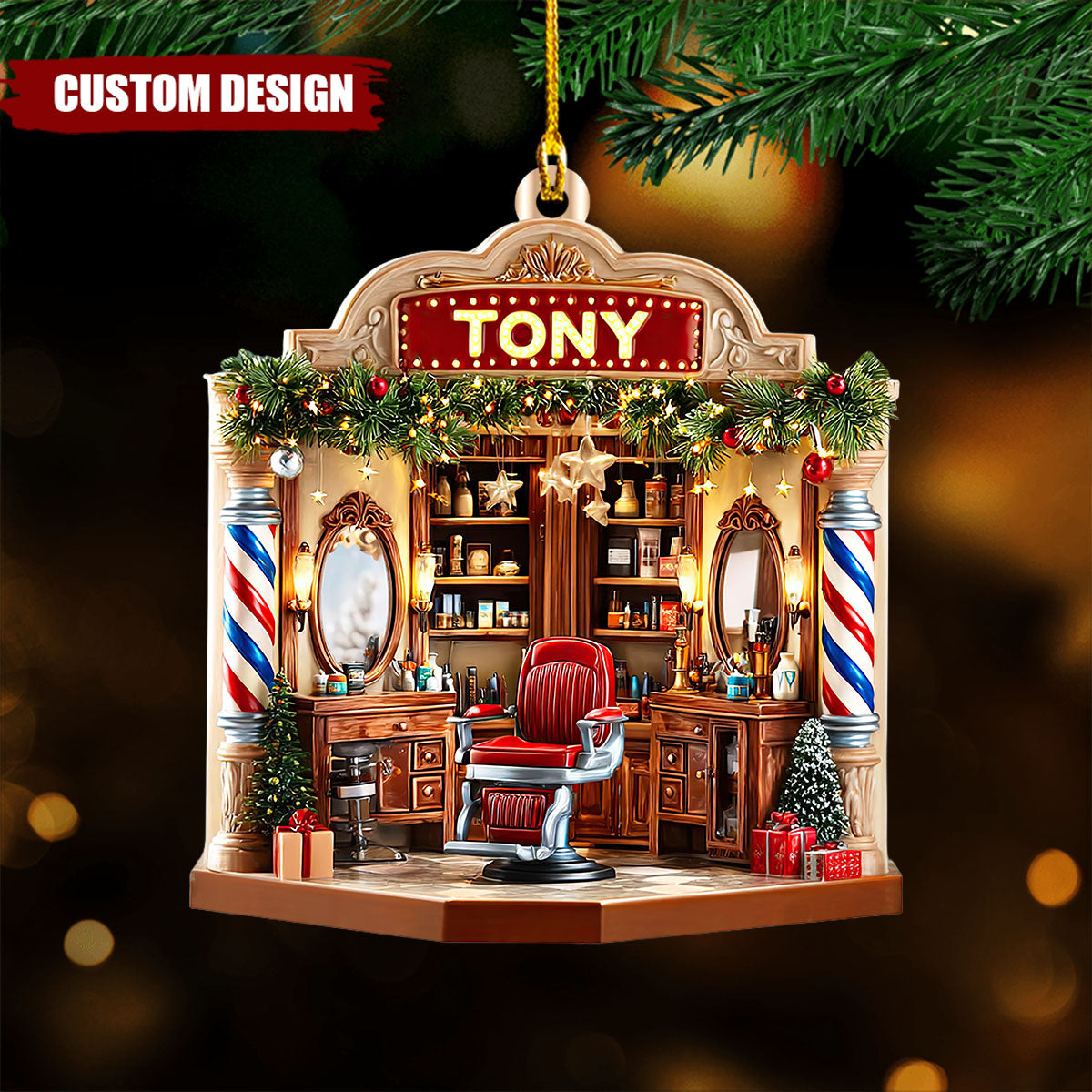 2D FLAT Personalized Barber Shop Christmas Ornament, Custom Shape Barber Acrylic Ornament, Christmas Gift For Barber, Barber Shop Decor