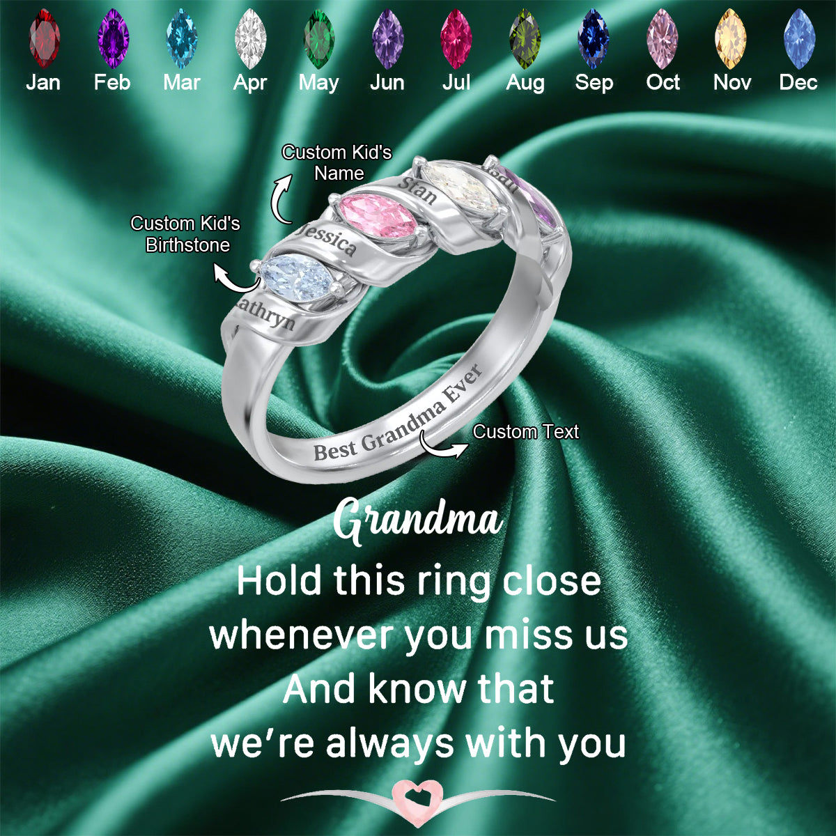 Personalized Spiral Marquise Row Ring