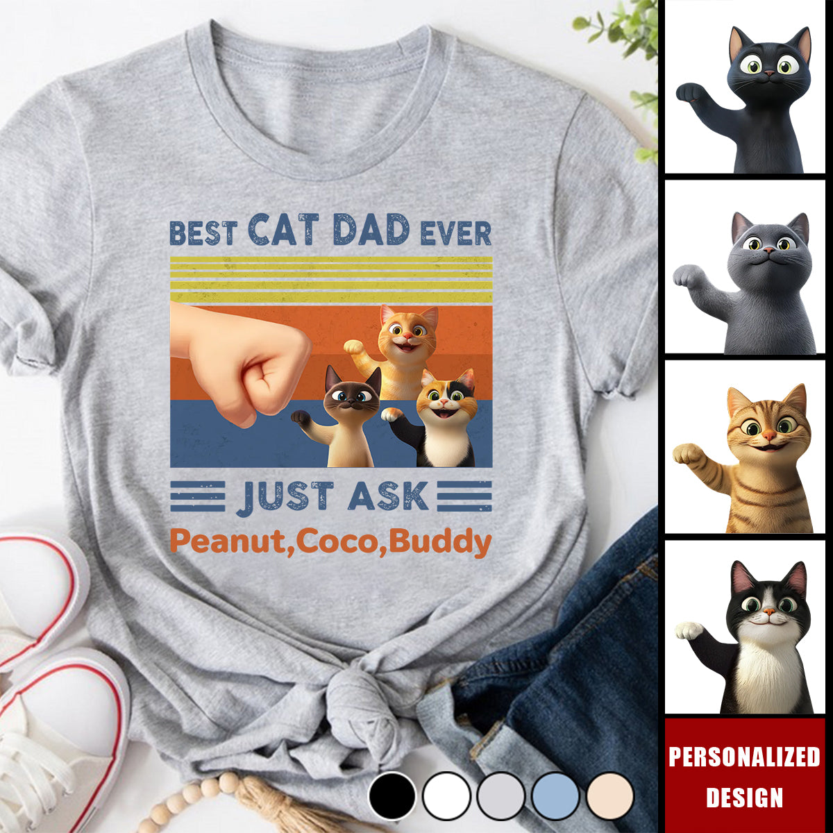 Best Cat Dad Cute Cartoon Funny Cats-Personalized Shirt-Gift for Cat Dads