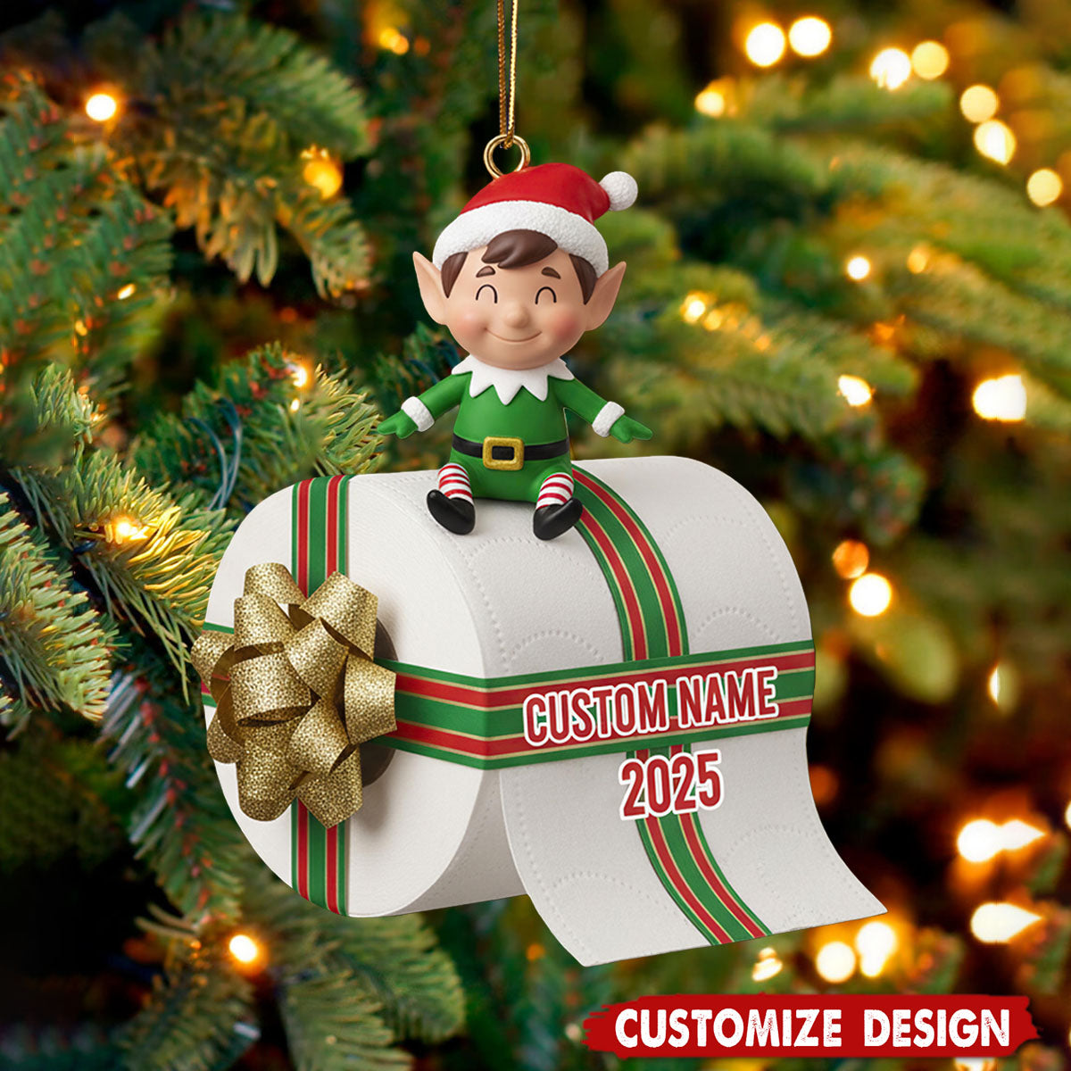 Funny Elf Toilet Paper Ornament 2025 - Gift for Holiday Humor