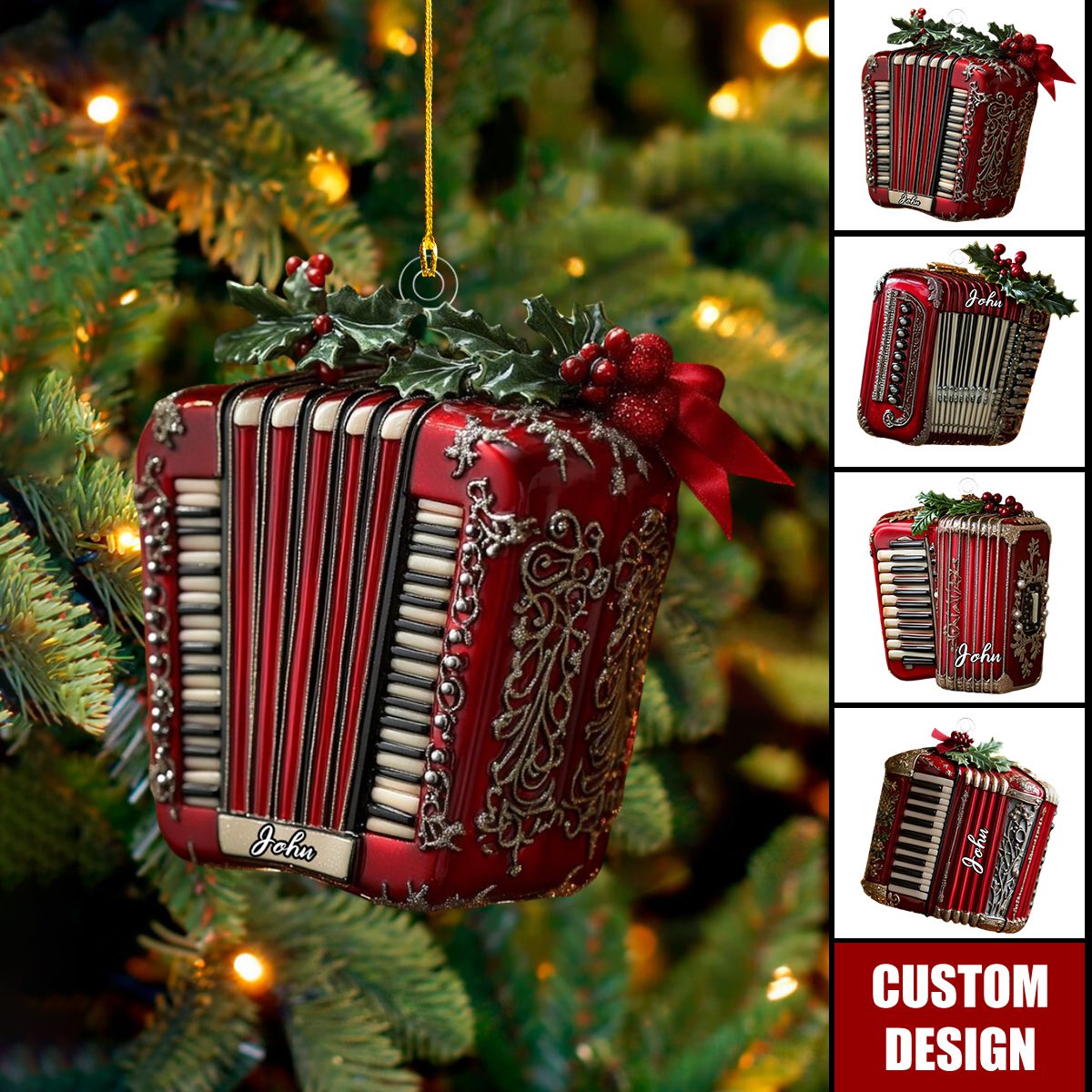 Personalized Accordion Christmas Ornament - Gift For Accordion Players