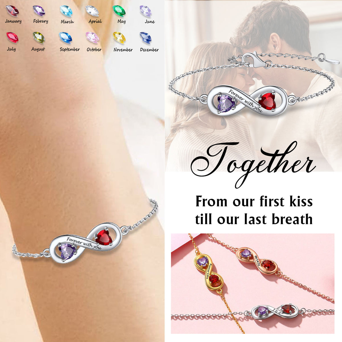 Love Forever - Personalized Infinity Love Birthstone Bracelet, GIft For Her
