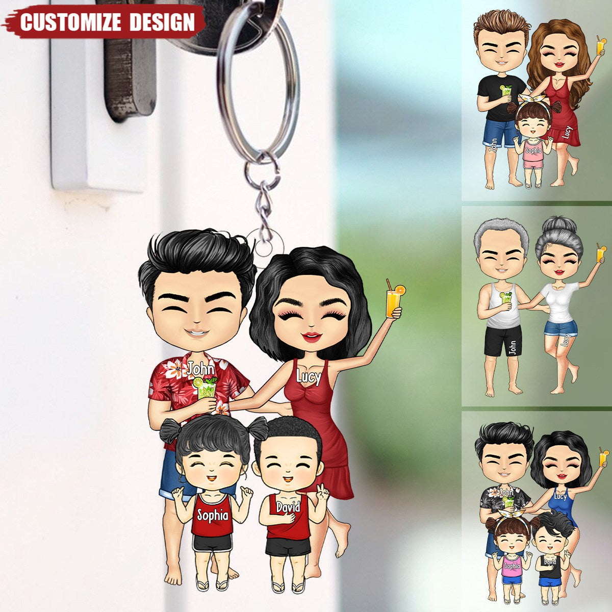 Beach Family Keychain - Gift For Couple, Dad, Mom