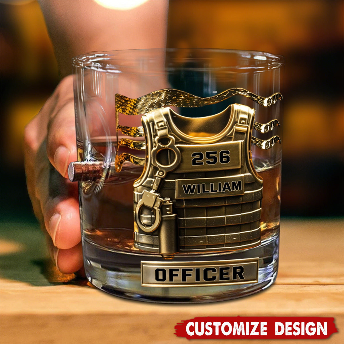 Serve And Protect - Personalized Police Officer Bullet Whiskey Glass