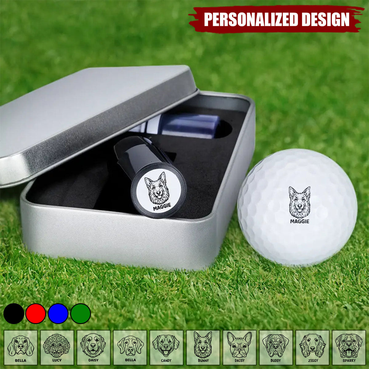 Dogs Make Me Happy-Personalized Golf Ball Stamp With Metal Storage Box